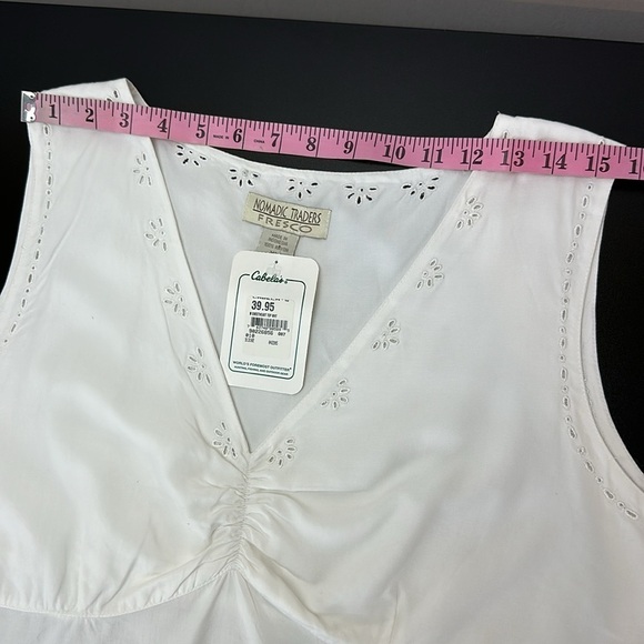Vtg Nomadic Traders Fresco White Sweetheart Cami Shell Top XL Eyelet embroidered - Picture 10 of 12